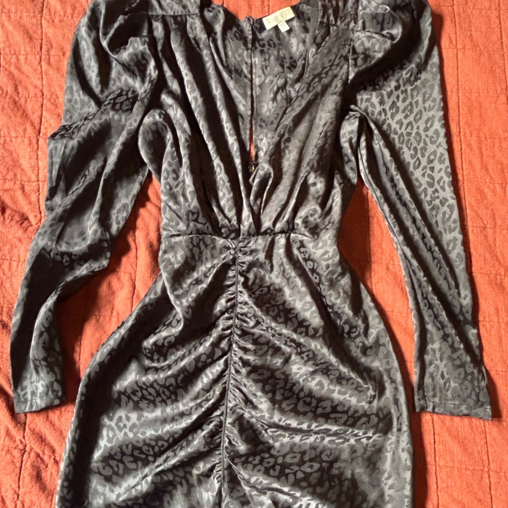 Ronny Kobo Collection Black Ruched leopard print dress